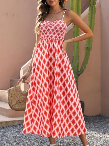 Image of Gardenwed Women's Floral Print Maxi Dress,Spaghetti Strap Smocked Bodice A-Line Sundress with Pockets