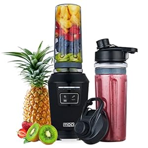 MOA Mixer – Mixer to go – Mini Mixer Blender – 2 Tritan-bekers met 600 ml – Smoothie Maker – 800W – Zwart – MB10B