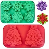 2 Pack Christmas Silicone Molds Baking, Xmas Tree Cake Pan Christmas Snowflake Chocolate Molds Holiday Silicone Mould for Candy Mousse Muffin Ice Cube Jello Soap Lotion Bar Bath Bomb Candle Home Decor