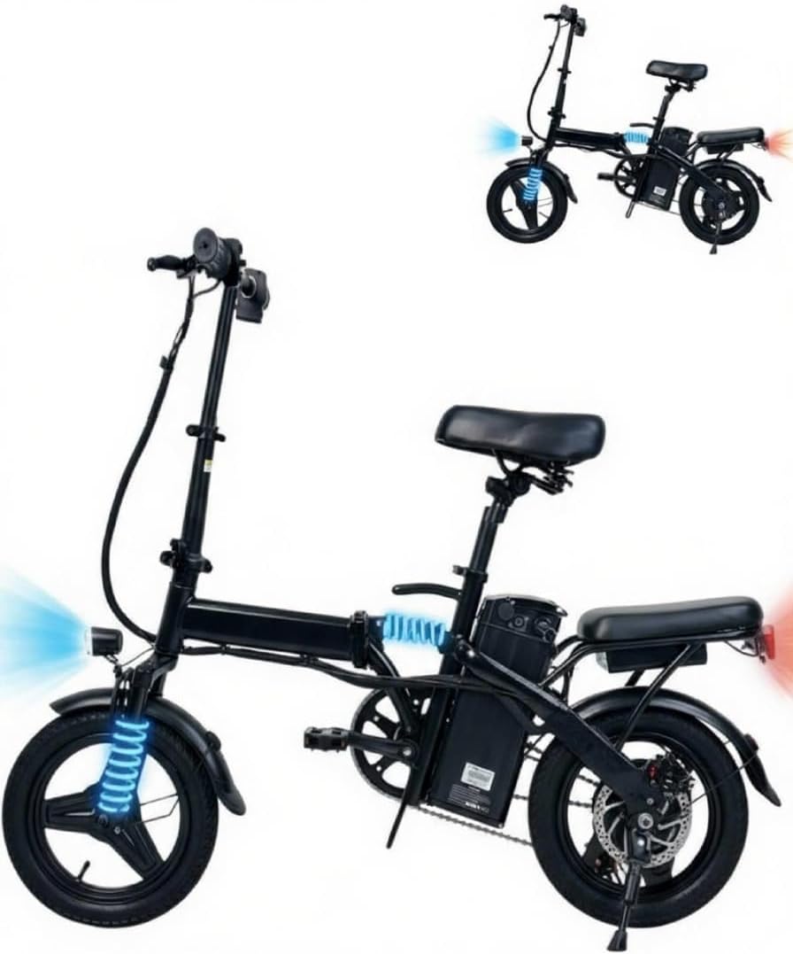 14"/20" Foldable Electric Bike, Small Ebike for Adults,Peak 500W Brushless Motor Max Speed 20MPH & Pas Range 18-23 Miles, Mini E-Bike for Commuter/Travel/School NJ (48V Battery-20Miles)