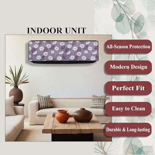 Image of Split AC Cover Combo Set 1.5 Ton | Indoor Outdoor Waterproof & Dustproof Protection | Durable, Breathable Fabric | These Covers Help Maintain Airflow | Light Blue Floral