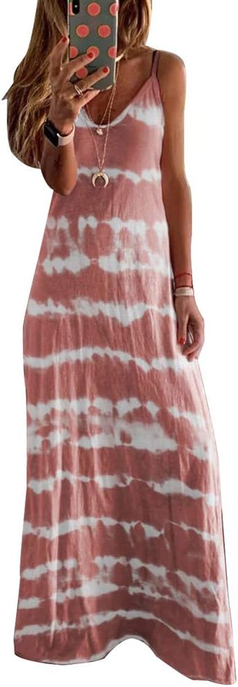 CheChury Vestiti Lunghi Estivi Vestito Lungo da Spiaggia V Collo Senza Maniche Estate Boemia Abiti da Giorno Eleganti Taglie Forti Donna Maxi Abito Lungo Estivo Vestitini Mare Casual