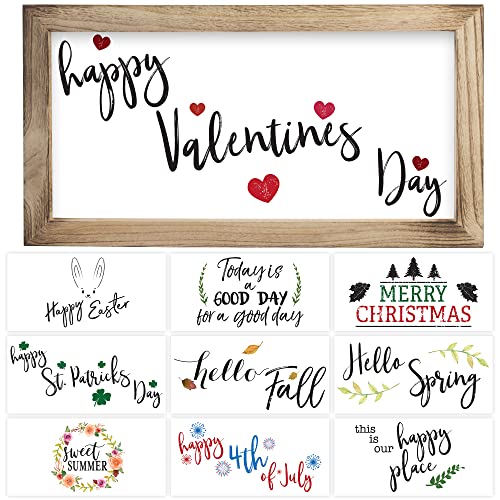 KIBAGA Farmhouse Wall Decor Signs For Valentines Day With Interchangeable Sayings - Rustic 9X17” Wood Picture Frame with 10 Designs - Easy To Hang Indoor Spring Decorations For Your Home