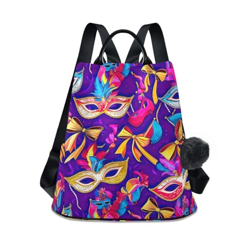 Sac à dos femme violet tendance sac de voyage antivol multipoches imprimé masques carnaval