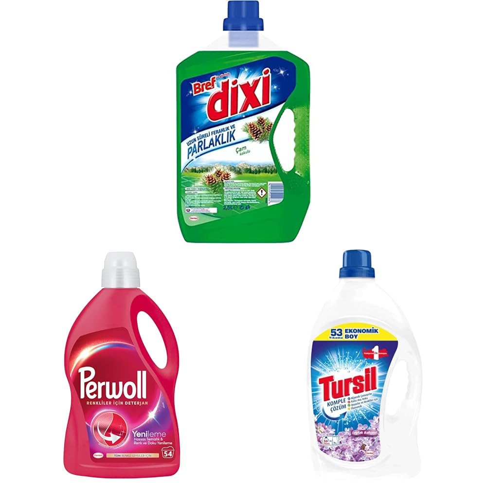 Bref Dixi Çam Kokulu 2500 ml + Perwoll Geliştirilmiş Renkli Sıvı Çamaşır Detarjanı 2970 ml + Tursil Komple Çözüm Leylak Bahçesi