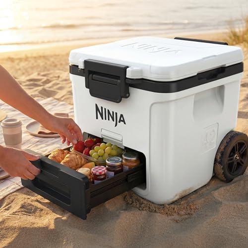 Image of Ninja FrostVault 42qt Wheeled Cooler with Cold Dry Zone | Integrated Fridge-Temp Dry Storage Drawer | Premium Heavy-Duty Insulated Cooler | Keeps Ice Cold for Days | Luminous Blue | FB242CY