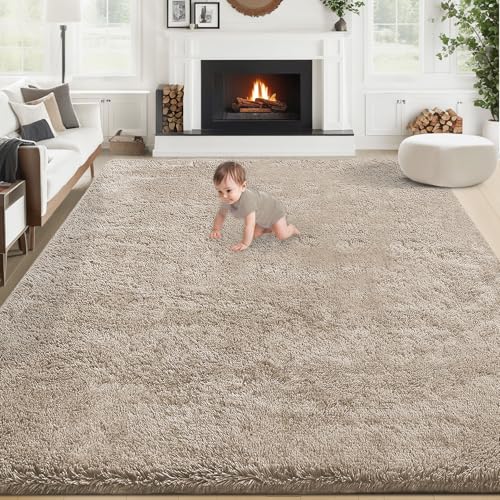 8×10 Area Rug for Living Room: Fluffy Shag Soft Washable Rugs Large Fuzzy Plush Indoor Carpet for Bedroom Nursery Playroom Kids Girls Boys Room (Camel, 8’x10′)