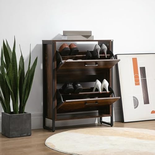 Shoe Cabinet with 2 Flip Drawers Narrow Shoe Storage Cabinet