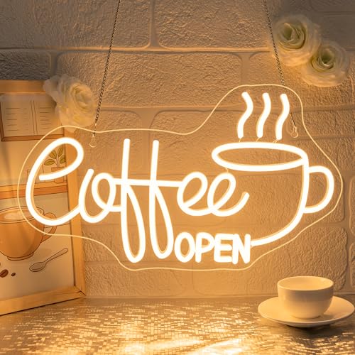SIGNSHIP Cartel de neón con diseño de café, luz blanca cálida para decoración de pared, letrero de neón, tienda de café, decoración de pared para cafetería, tienda de postres, restaurante