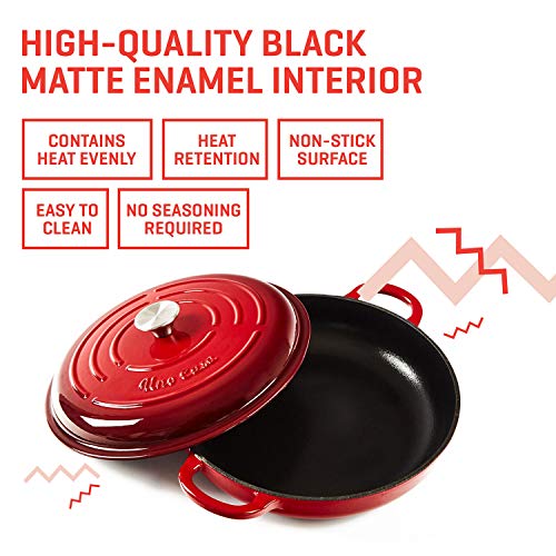 Uno Casa Enameled Cast Iron Skillet - Casserole Dish with Lid - 3.7 Quart Enamel Cookware Pot - Enameled Cast Iron Dutch Oven with Lid