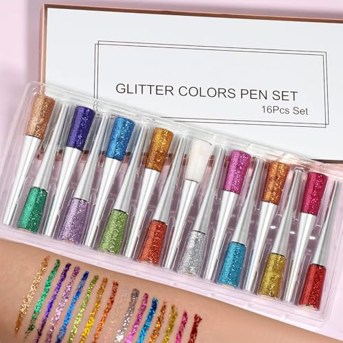 Set de 16 delineadores líquidos glitter coloridos miniatura 7