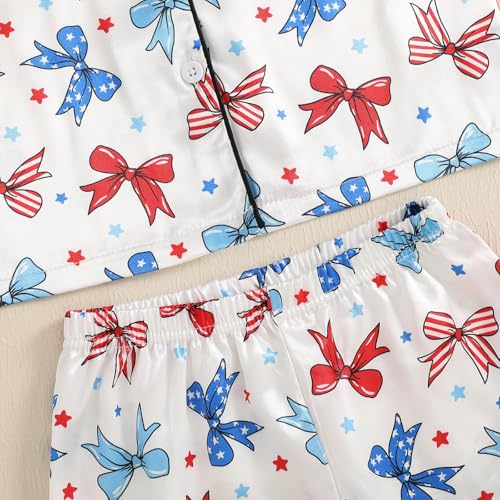 fyclemt Toddler Baby Girl Boy 4th of July Silk Pajama Set Feather Trim Short Sleeve Shirt Pajama Shorts Sleepwear Nightgown4