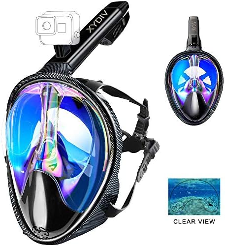XYDIV Full Face Snorkel Mask Panoramic 180 Seaview Plating UV 400 Diving Masks for Adults & Youth Easy Breath Snorkeling Mask with Camera Mount Anti-Fog Scuba Mask (Blue, L/XL)