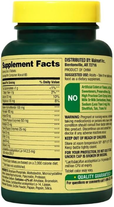 Miniatura 3 de Spring Valley - Tabletas probióticas de fórmula digestiva multienzimática, 200 unidades, 3 tabletas por día