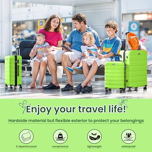 AnyZip Luggage Sets 3 Piece Hardshell Suitcase Set PC ABS Lightweight Travel Suitcases with 4 Double Spinner Wheels TSA Lock 20 24 28 Inch Apple Green2