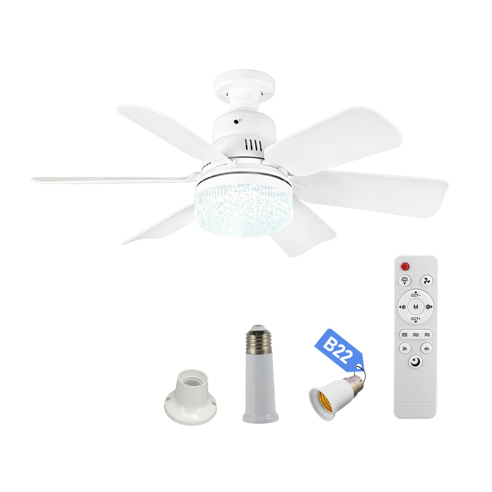 AVZYARDY Ceiling Fan with Lights and Remote, Fits E27/B22 Socket, 30W LED Ceiling Fans Lights Dimmable, 3 Speeds, 1H/2H/4H Timer, 260V Detachable Fan Blades Lamp for Bedroom, Living Room