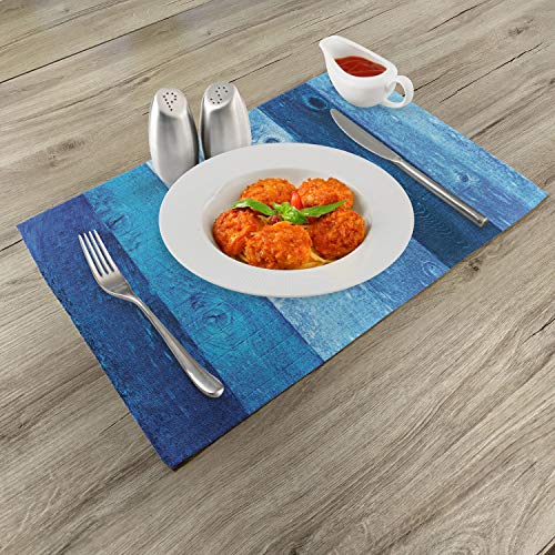 Lunarable Navy Blue Place Mats Set Of 4, Distressed Vintage Graphic Of Wood In Robins Egg Old Grunge Grain Texture Retro, Washable Fabric Placemats For Dining Table, Standard Size, Blue #TOP1