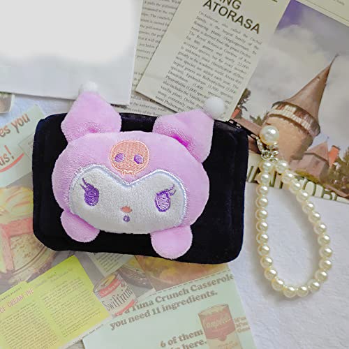 Kawaii Purse Anime Cartoon Purse Coin Purse Manga Flannel Wallet Cute Plush Purse Girls Gift Zipper Coin Case (Black Bunny) #TOP1
