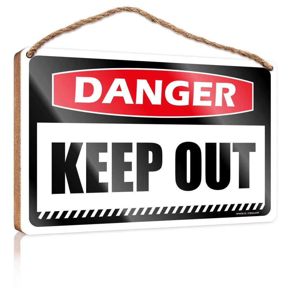 HMQW Hanging Wooden Plaque Danger Keep Out Wooden Sign Spring Porch Sign Front Door Hanging Decor(15X28CM)