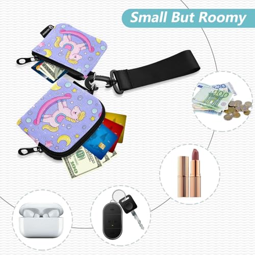 Cute Cartoon Rocking Horse Star Purple Peach Women's Card Cases Change Holder Minimalist Change Purse Wallet with Zipper Coin Pocket for Woman 2 Packs Porta tarjetas de crédito2
