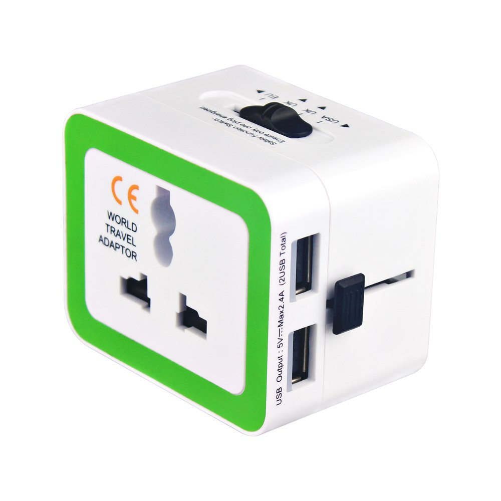 Universal International Travel Power Adapter, High Speed 2.4A 2xUSB Wall Charger, European Adapter, Worldwide AC Outlet Plugs Adapters for Europe, UK, US, AU, Asia(White)