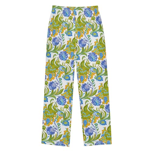 J JOYSAY Floral Foliage Artwork White Pajamas Pants Soft Long Pajama Bottoms Lounge Sleep Pants Size S-XL