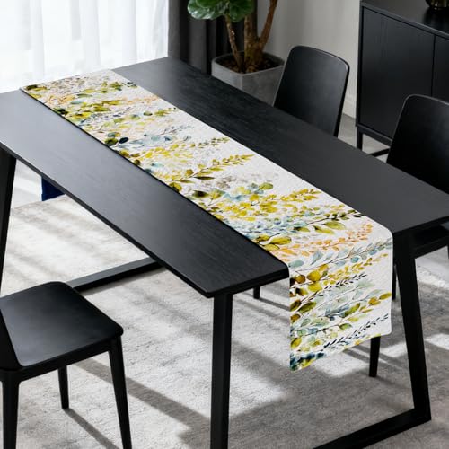 Image of Nuxovilar Watercolor Leaves Table Runner Flax 13x72 in