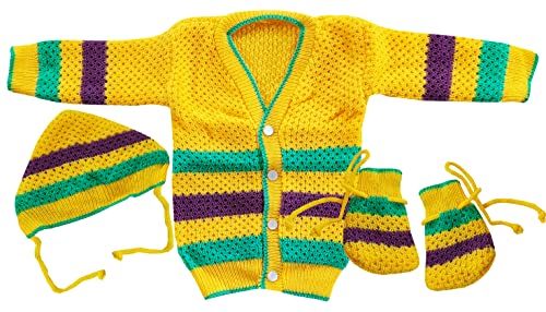 Image of little PANDA Unisex Baby Sweater Woollen Knitted Full Sleeves Sweater with Cap and Booties Set Woolen Sweater Baby Boys and Baby Girls