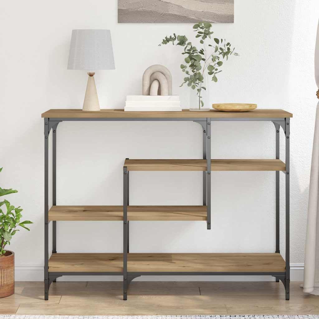 Tavolo consolle effetto rovere, 100 x 35 x 75 cm, tavolino da corridoio | Robusto tavolo da corridoio con ripiano in legno e metallo, ideale per soggiorno e ingresso.