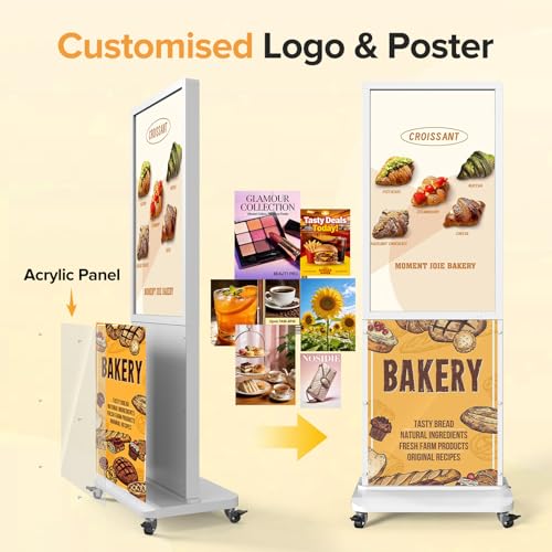 Image of 43inch 4K UHD Android Digital Signage Display, LED Screen Display for Restaurant Menu Boards, Retail Store, Custom Logo & Poster, Floor Standing Digital Display Board