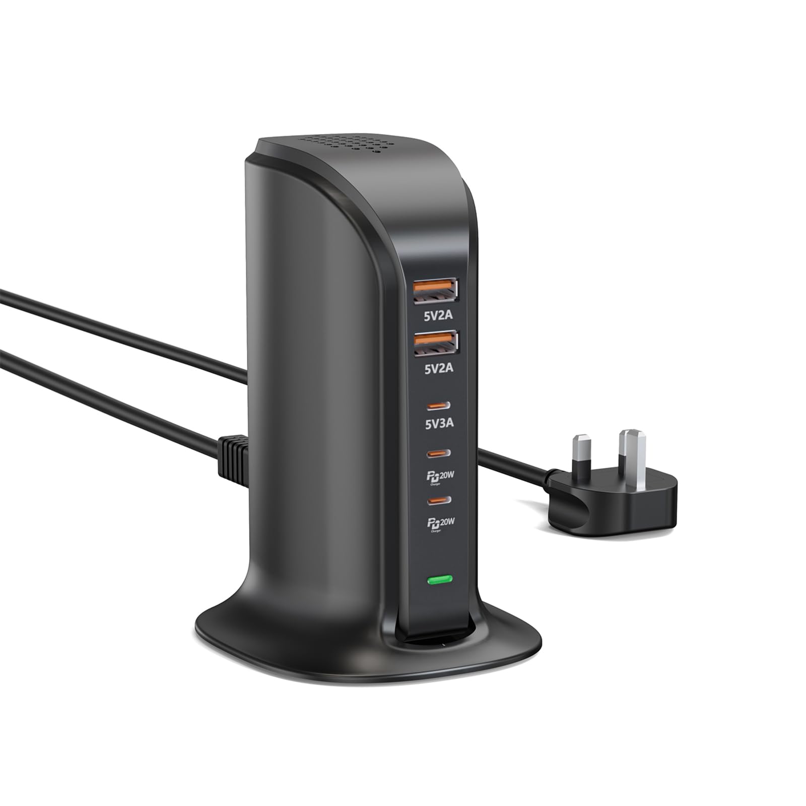 55W USB C Charger - Multi Port USB Charging Station, 5-Port Charger Tower for iPhone 14/15 Series, Samsung, iPad (Black 55W)