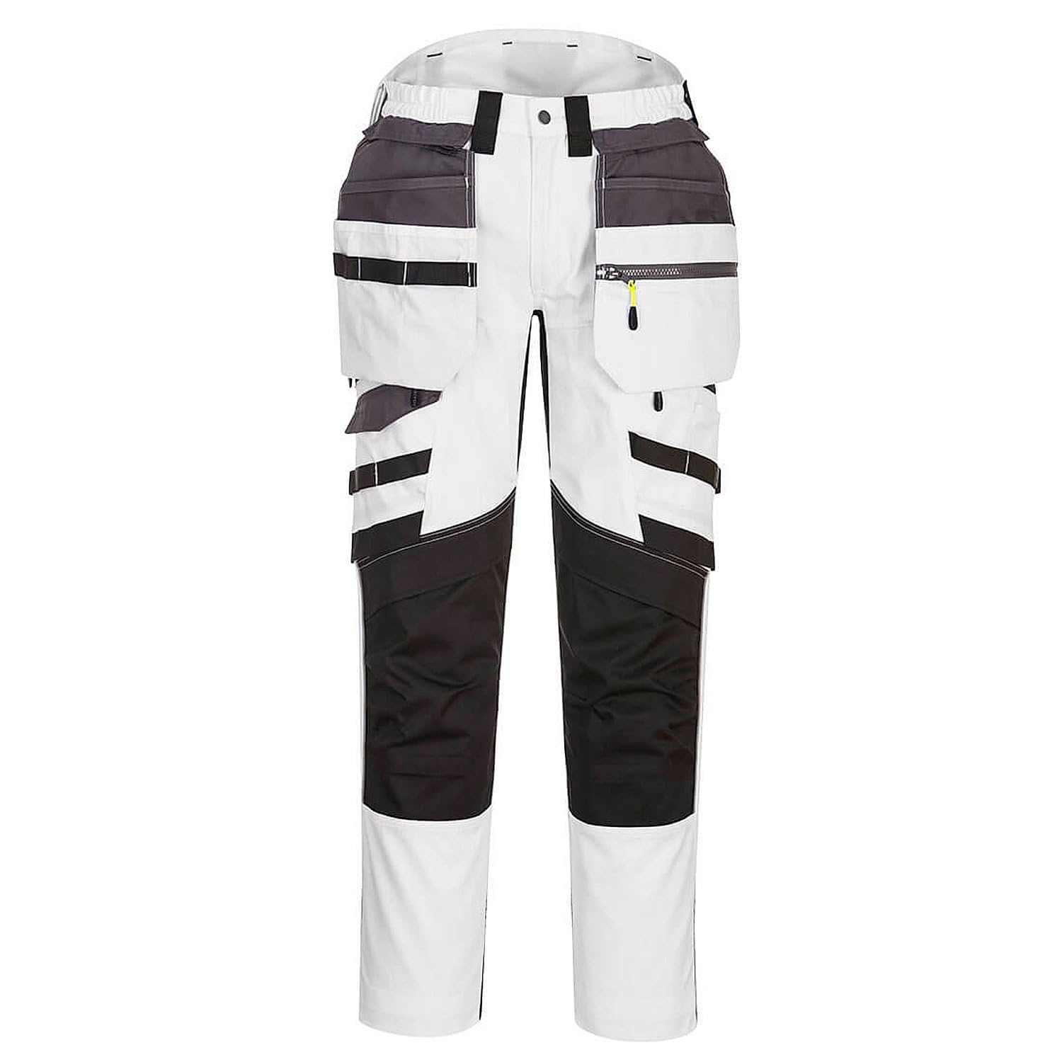 Portwest DX4 DX440 Mens Work Trousers Detachable Holster Pocket Cargo Stretch Fabric Kneepad Pocket Triple Stitched Reflective Workwear Construction Builders Tradesman, White/Grey, 30
