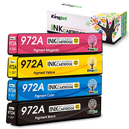 Kingjet Compatible Ink Cartridge Replacement for HP 972A 972, Work with PageWide 377dw PageWide Pro 477dw 477dn 577dw 577z 552dw 452dn 452dw 352dw P55250dw P57750dw (Black Cyan Magenta Yellow) 4 Pack