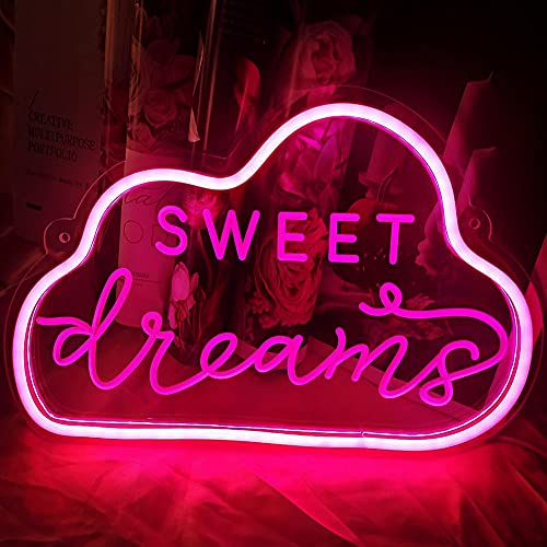 Premium Neon Sign Sweet Dream,Operated by USB Neon Sign Cloud with 3D Art,Pink Neon Signs for Wall Decor, Application Neon Light for Bedroom,Girls Room and Kids Room Decor.