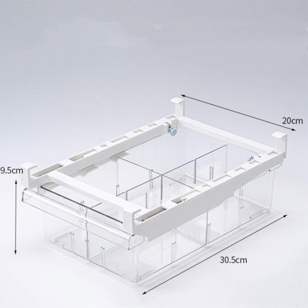 Frigorifero Organizer Bin, Contenitore di stoccaggio Frigorifero Trasparente con 4 scaffali, a Misura pareti divisorie 30-44 cm, Soluzione per la Cucina salvaspazio per la freschezza degli Alimenti e