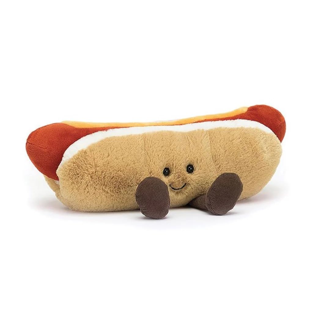 Jellycat Amuseable Hot Dog - L: 7 cm x l: 25 cm x h: 11 cm, Beige, White, Mustard Yellow