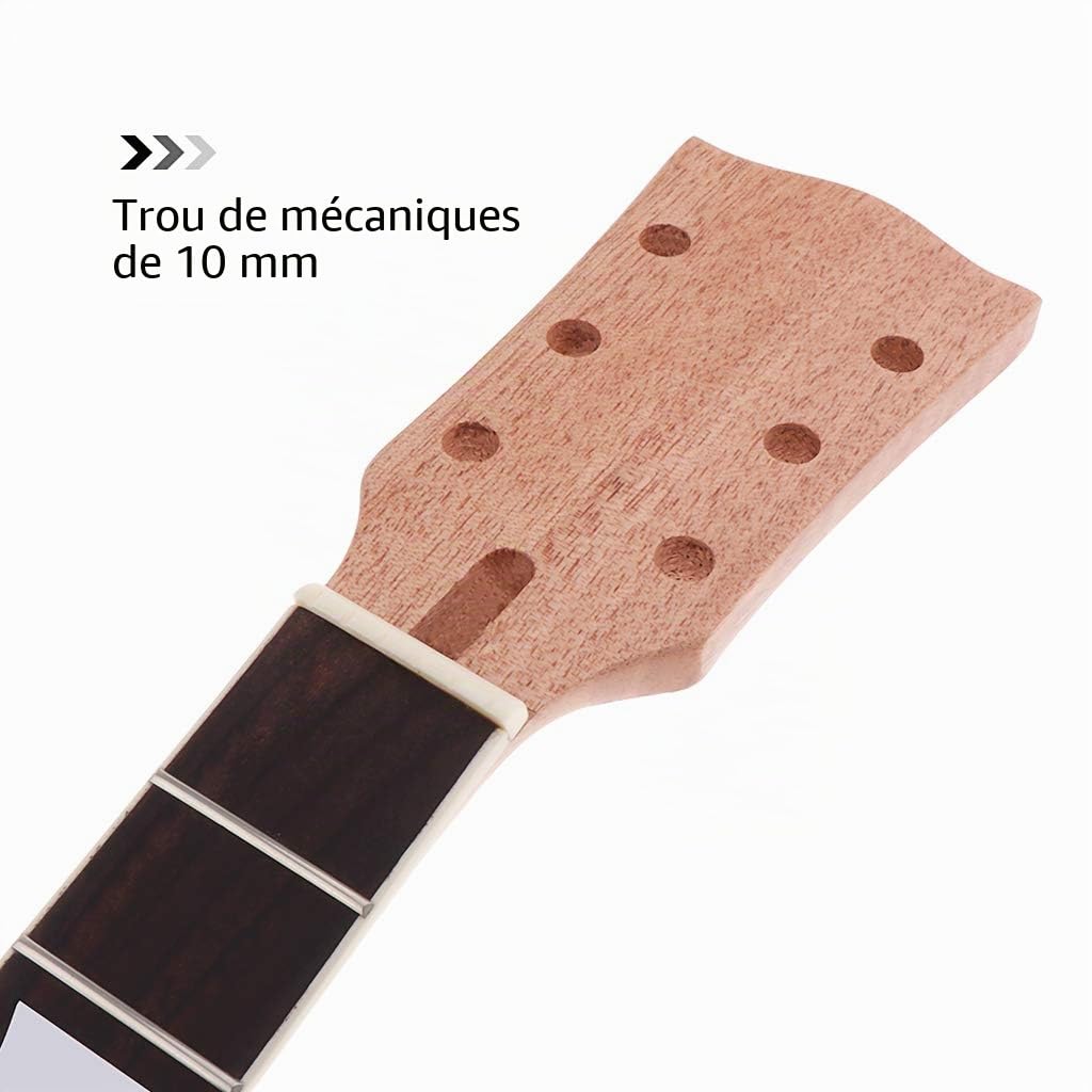 Alnicov Manche De Guitare électrique DIY,Compatible Avec les Pièces Détachées de Guitare Gibson LP 22 Frettes Manche en Acajou Avec Incrustation Trapézoïdale Blanche-Naturel