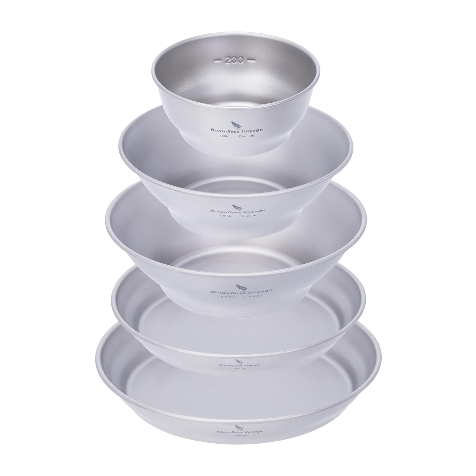 Boundless Voyage Titanium Dish Plate with Carry Mesh Bag Outdoor Titanium Dishware and Utensils Mess Kit Titanium Single-Walled Bowls for Camping Backpack Ti1110T