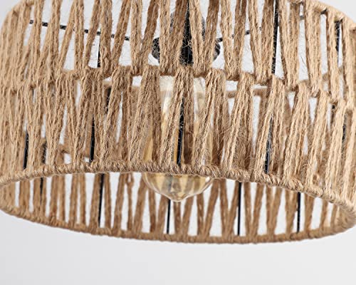 Hchunqjor Coastal Woven Pendant Light Fixture One-Light Adjustable Rustic Industrial Hemp Rope Pendant Lighting for Kitchen Island Sink Farmhouse Dining Room, Black - Image 5