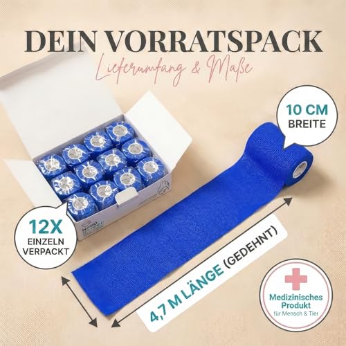 HUND IST KÖNIG selbstklebender Verband, elastische Binde 12x4,7m selbsthaftende Bandage, Haftbandage selbstklebend für Mensch & Tier, Fixierbinde - selbsthaftender Verband selbstklebend, Bandagen