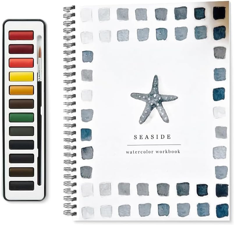 Cahier D'Exercices Aquarelle Fleurs Pour Débutants – 12 Couleurs + Pinceau Intégré, Kit Complet Idéal Pour Apprendre à Peindre