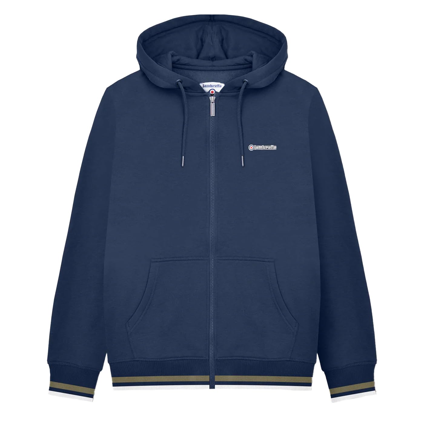 Lambretta Mens Full Zip Twin Tipped Hooded Sweatshirt Hoodie - Navy/Khaki - 3XL