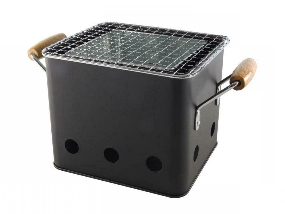 Stołowy grill na węgiel drzewny w stylu retro z drewnianą rączką