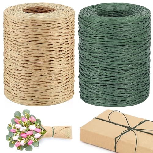 NINGYER 2 x 200m Fil de Fer Papier, 2mm Ficelle de Raphia, fil Armé Kraft, Convient Pour Les Bouquets, les Mariages, la Décoration de Cadeaux et le Bricolage...