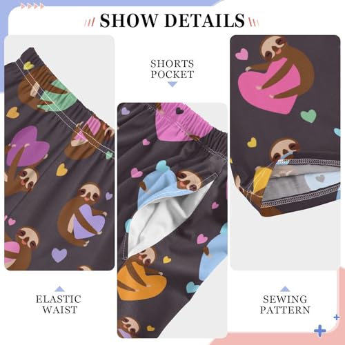 Colorful Sloth Love Boys Long Pants Soft Trousers Elastic Waist Kids Lounge Bottoms with Pockets S-XL4