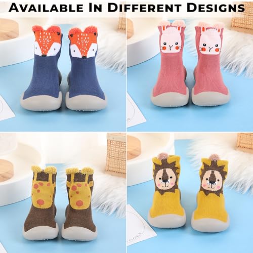 Image of BEMBIKA Baby Sock Shoes - Soft, Stretchy, Cotton Baby Sock Shoes for Infants - Baby Booties with Socks for Children, Ideal Kids Walking Sneakers Floor Socks for Indoor Use-(Turmeric Lion Size 18-19)