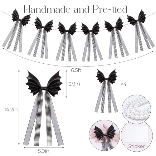 Halloween Spooky Gothic Black Bat Bow Garland, 6.5 Ft - image 4