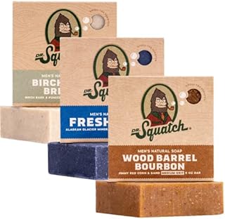 Dr. Squatch All Natural Bar Soap for Men, 3 Bar Variety Pack, Wood Barrel Bourbon, Fresh Falls, Birchwood Breeze - Natural Men's Bar Soap