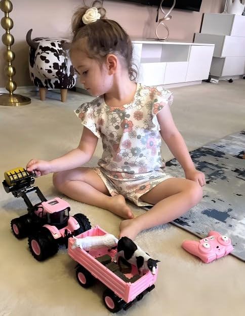 Tractor de juguete a control remoto [2025] Juego de tractor RC para niños y camión y remolque cargador frontal – Cabeza de coche de metal, 8 ruedas/luz, juguetes de vehículos agrícolas para niños de 3 9