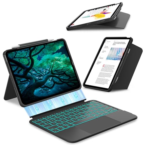 Image of typecase for iPad A16 11th /10th, Air 11 Inch M4 /M3 /M2 /5th /4th Keyboard Case | Magnetic Detachable Keyboard, Portrait /Landscape Modes, Multi-Touch Trackpad, 11-Color Backlit, Ultra-Light, Space Black